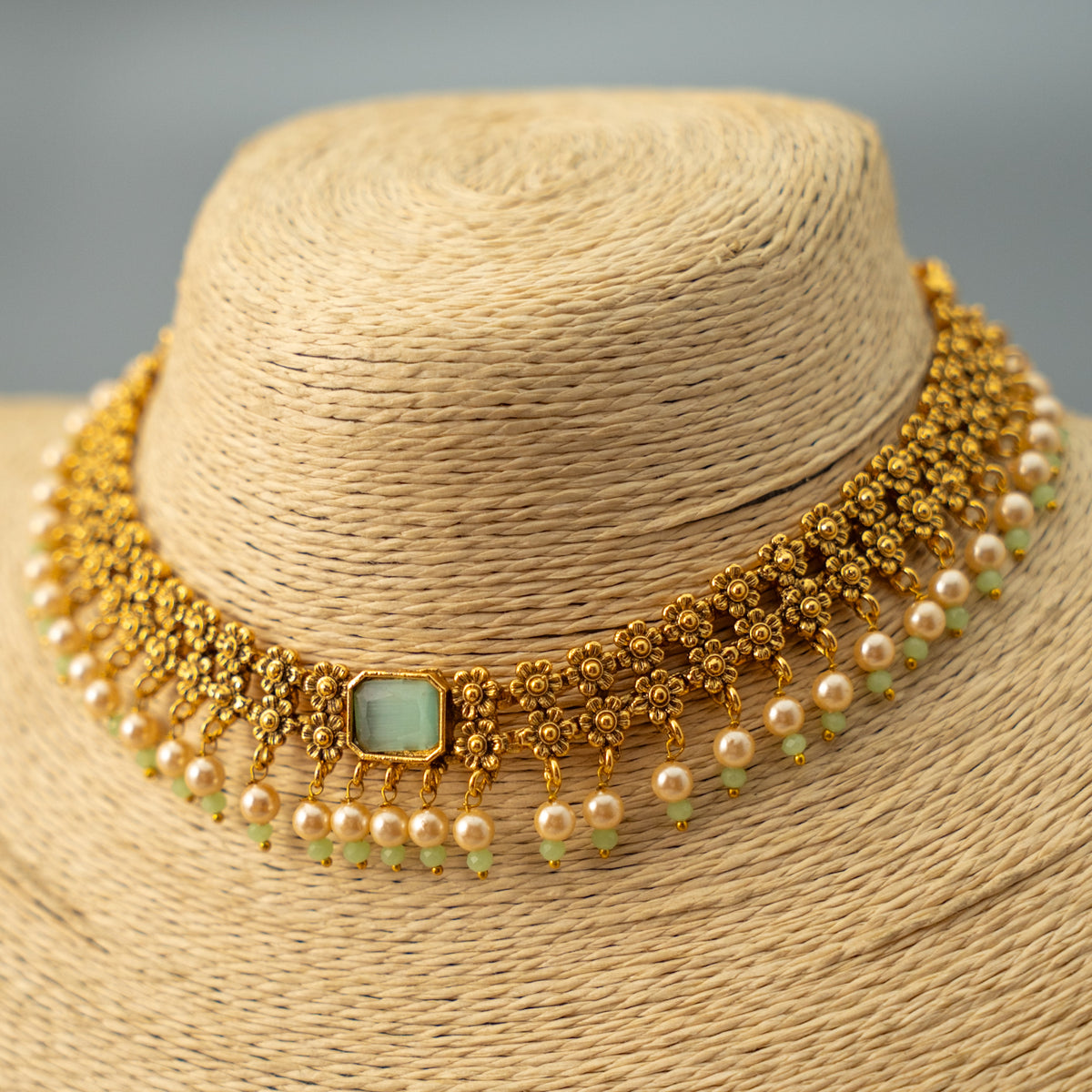 TIRA GOLD TONED NECKPIECE/CHOKER WITH EARRINGS CH324