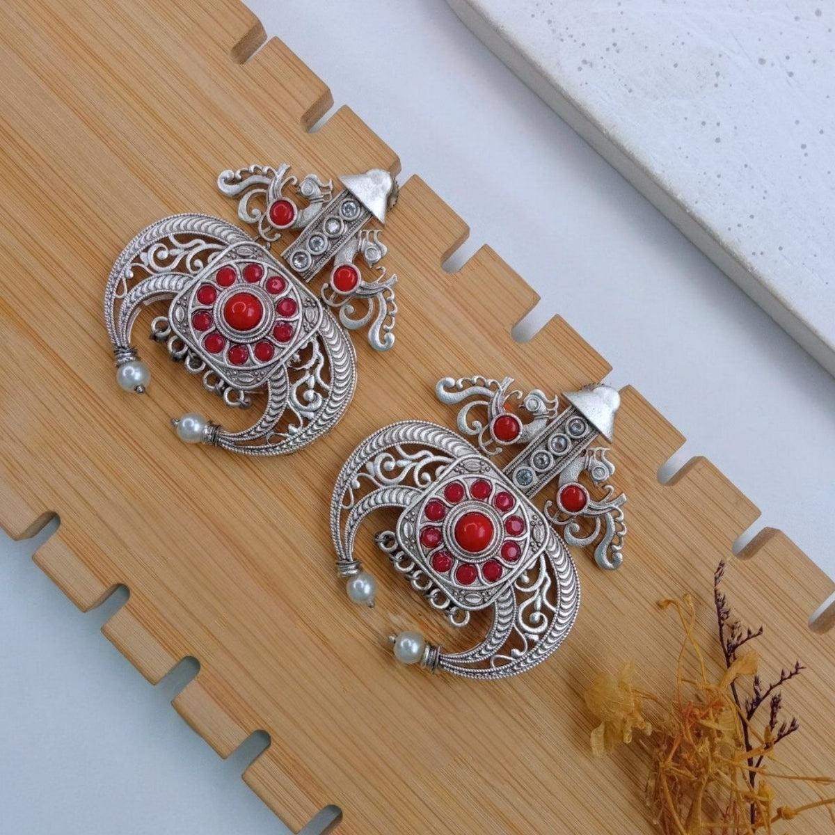 FARZANA BIJOUX PREMIUM AND EXCLUSIVE FAUX SILVER SEMI HANDMADE  EARRINGS ER768