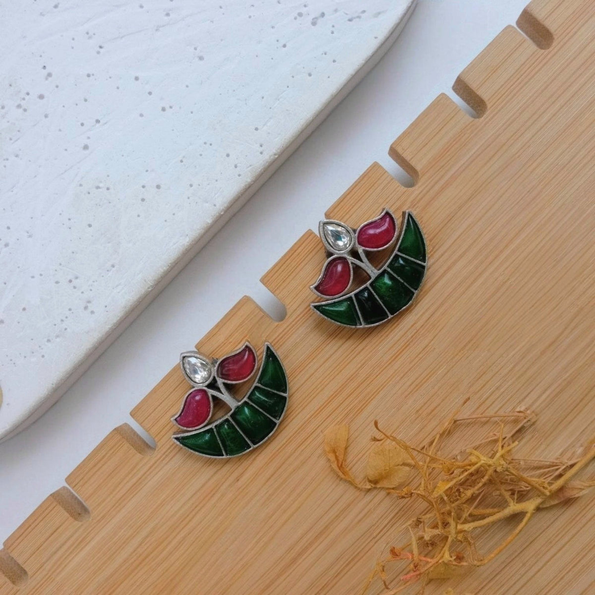 LIMA FAUX SILVER SEMI HANDMADE STUDS EARRINGS ER679