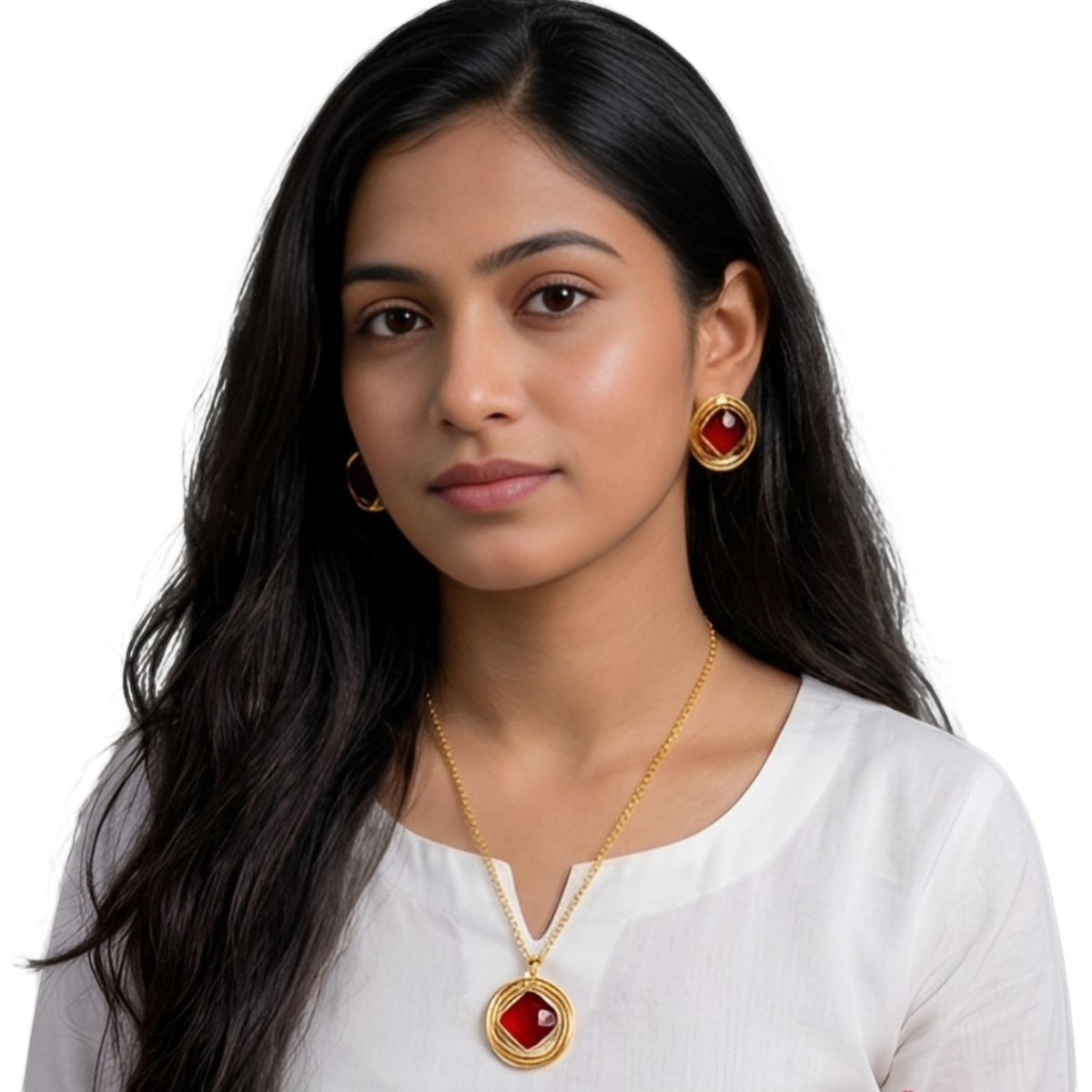 RILEY HANDMADE HAND HAMMERED  GOLD TONED NECKLAC AND EARRINGS OF12