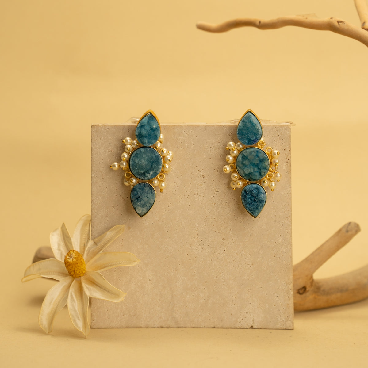 THANAYA RUSTIC AND RAW ANTIQUE FINISH HANDMADE NATURAL STONE EARRINGS ER461