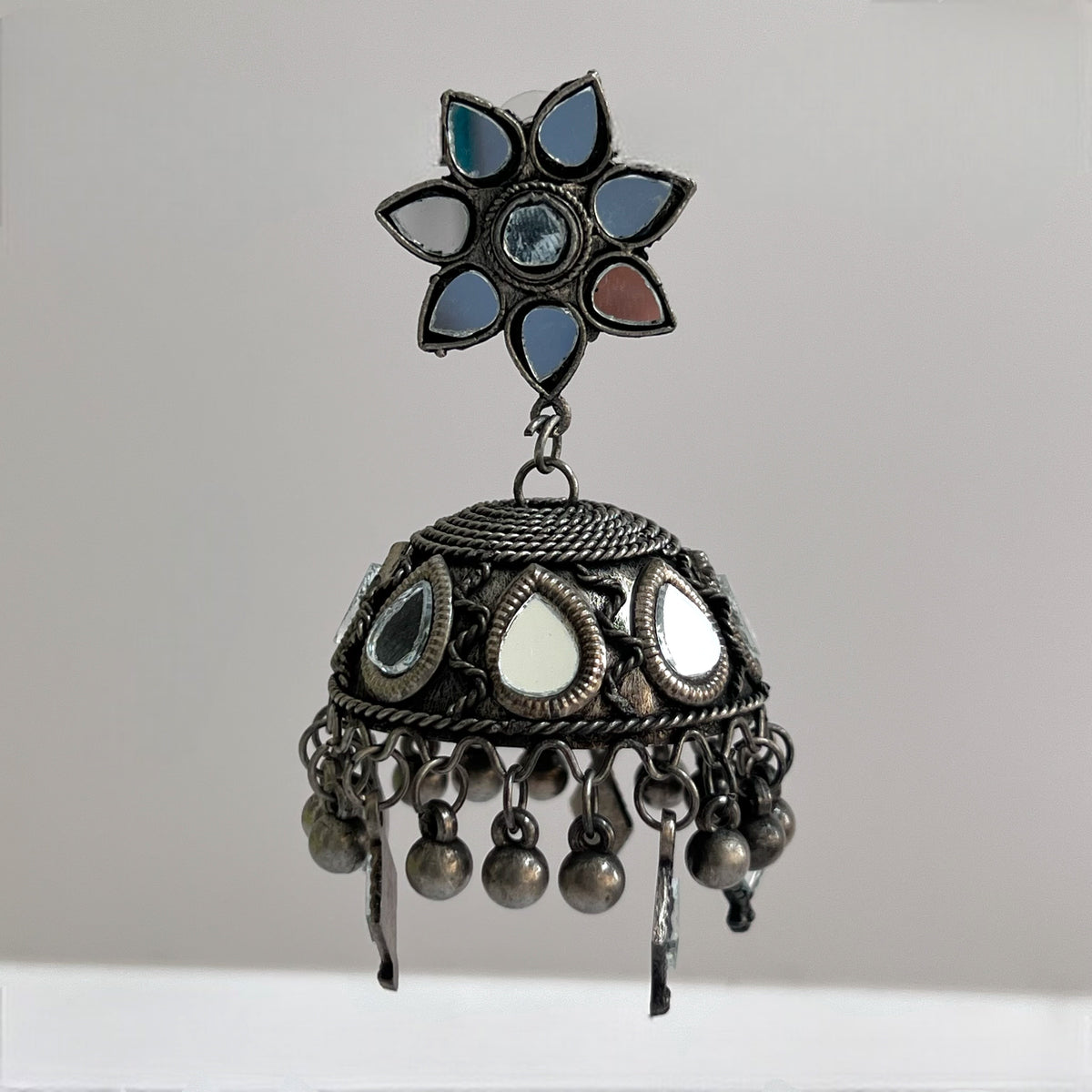 JHAMSHAD AFGHANI RAW AND RUSTIC AND VINTAGE MIRROR JHUMKAS AF34