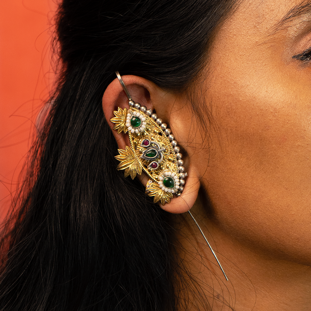 SHUSHANA HANDMADE ANTIQUE DUAL TONED EAR CUFF/EARRINGS EA24