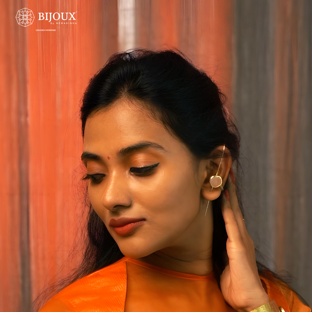 LUCY GOLD TONED RAW STONE HANDMADE EAR CUFF/EARRINGS EA27