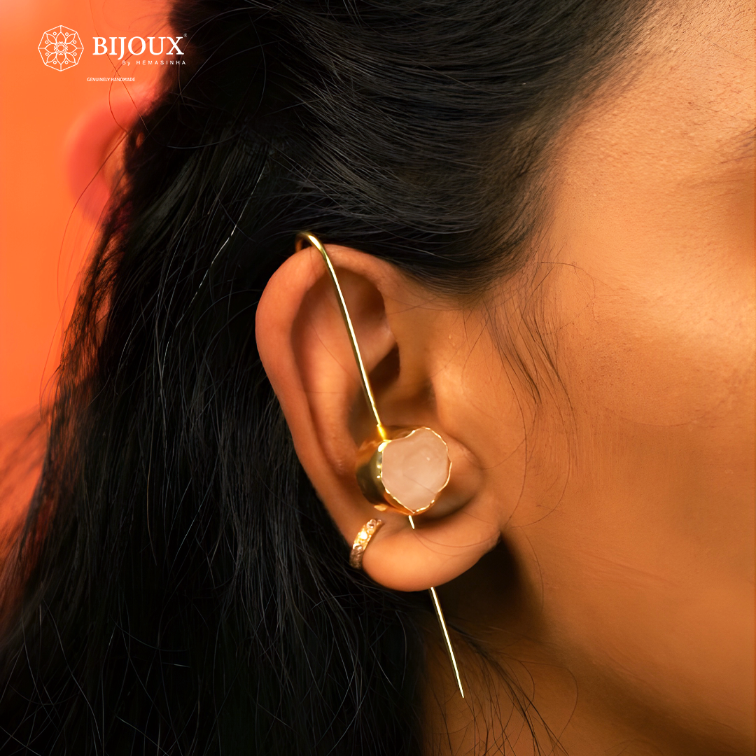 LUCY GOLD TONED RAW STONE HANDMADE EAR CUFF/EARRINGS EA27