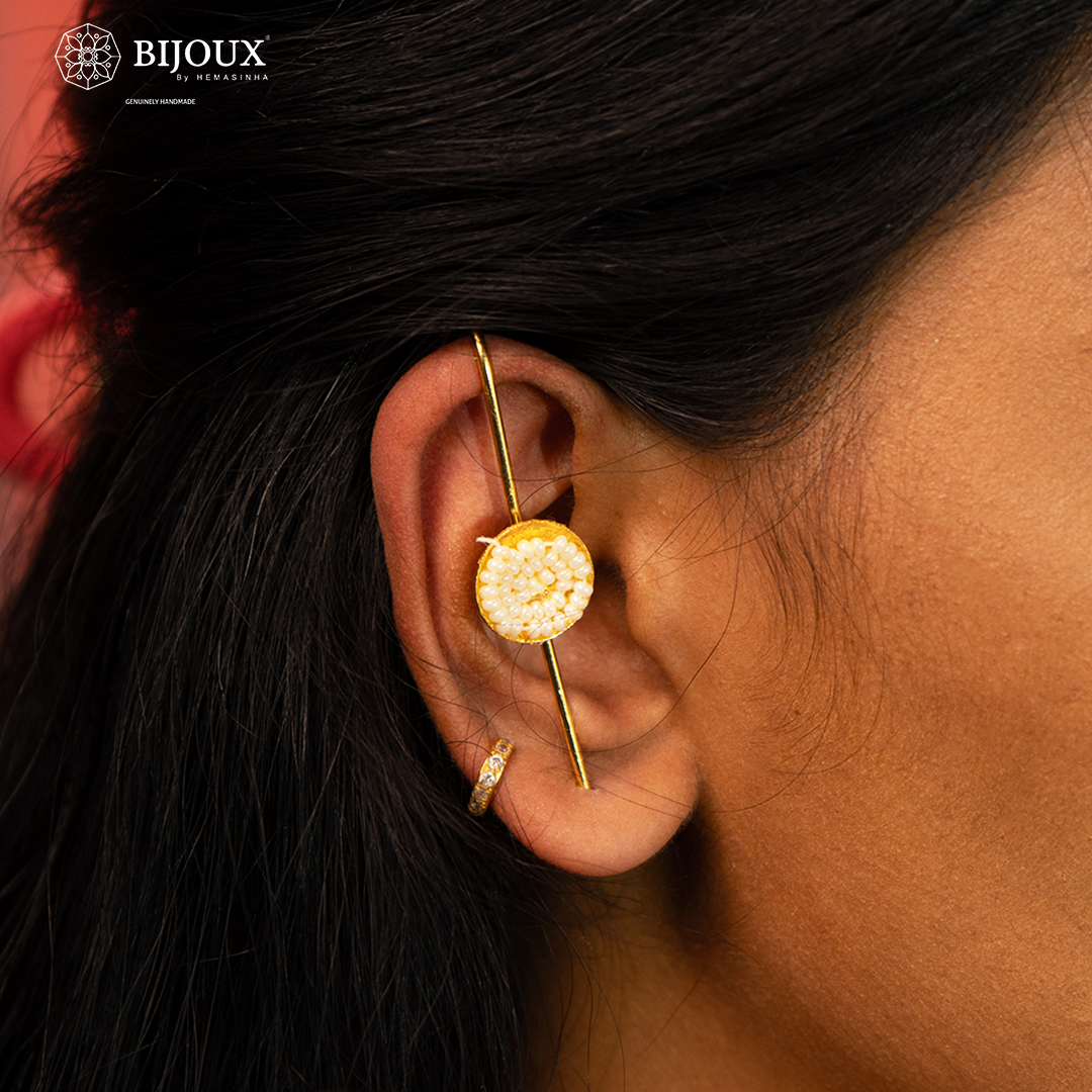 LUCY GOLD TONED RAW STONE HANDMADE EAR CUFF/EARRINGS EA27