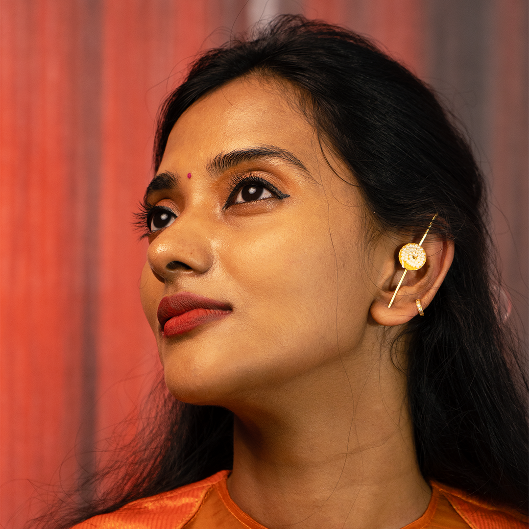 LUCY GOLD TONED RAW STONE HANDMADE EAR CUFF/EARRINGS EA27