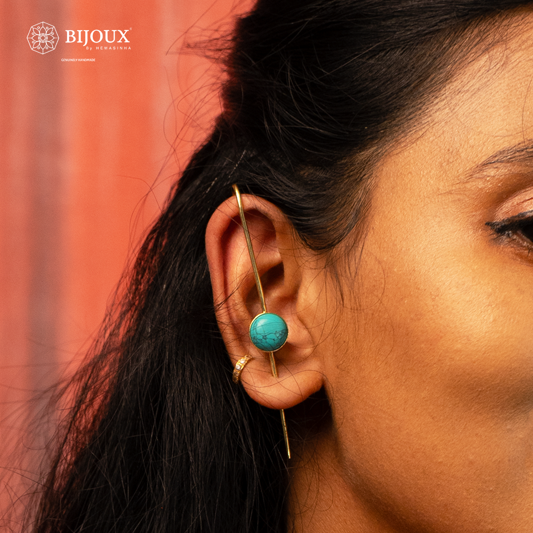 LUCY GOLD TONED RAW STONE HANDMADE EAR CUFF/EARRINGS EA27