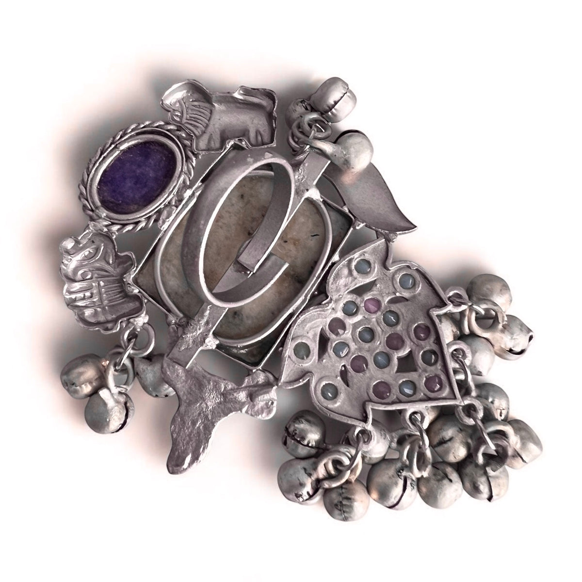 CAMILA PREMIUM HANDMADE NATURAL STONES SILVER POLISH RING R59 DESIGN 2