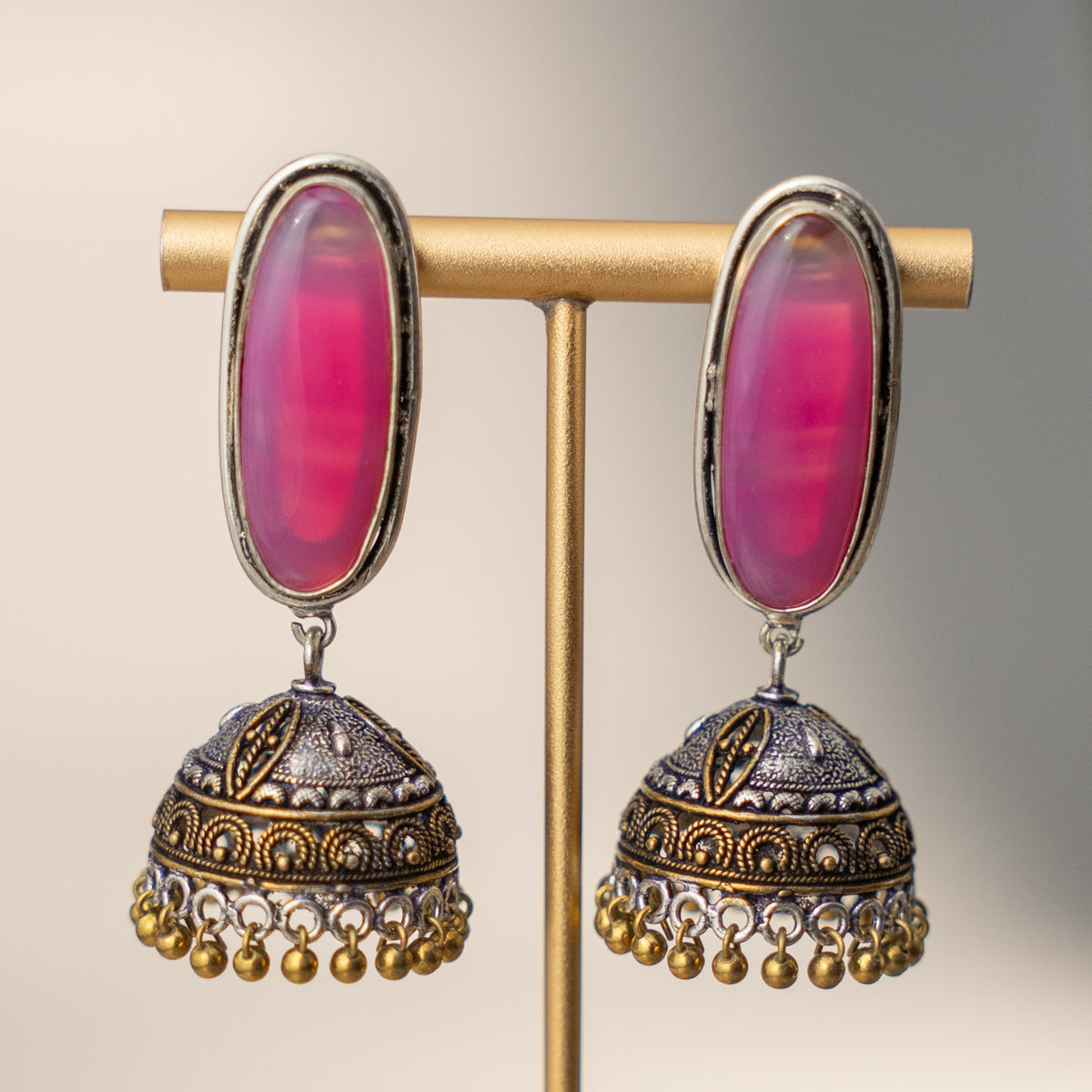 NOAH SEMI HANDMADE OXIDIZED AND NATURAL STONE JHUMKAS/EARRINGS ER471