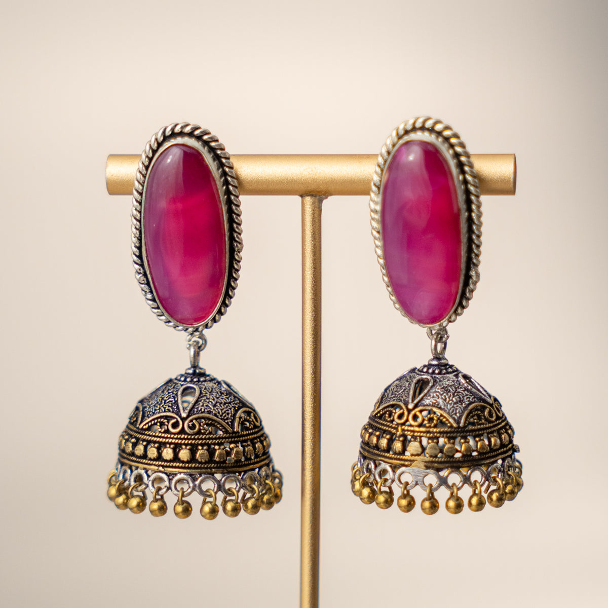 NOAH SEMI HANDMADE OXIDIZED AND NATURAL STONE JHUMKAS/EARRINGS ER471