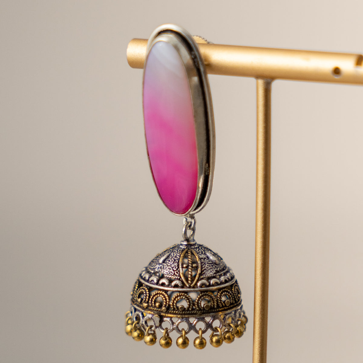 NOAH SEMI HANDMADE OXIDIZED AND NATURAL STONE JHUMKAS/EARRINGS ER471