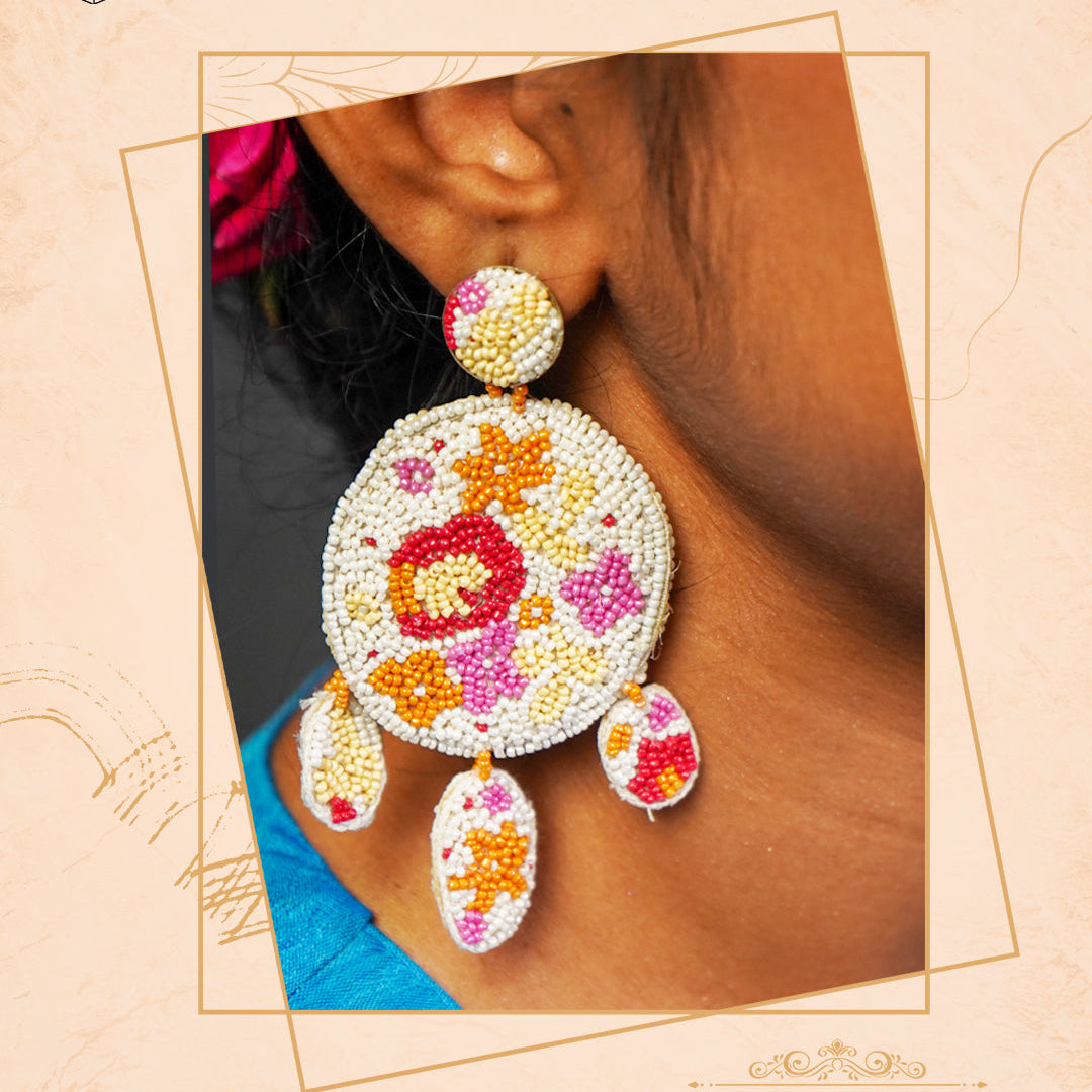 BEADED BUBBLES FABRIC AND BEADS HANDMADE EARRING ER479