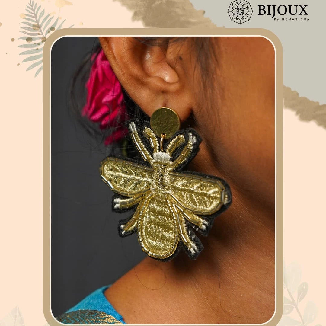 PAPILLON FABRIC AND BEADS HANDMADE AND HAND STITCHED EARRING ER483