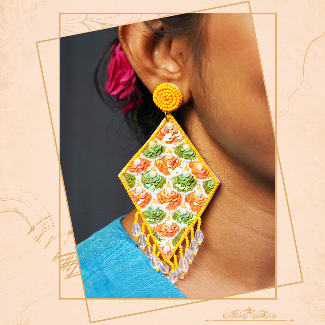 GRANI FANTASY FABRIC AND BEADS HANDMADE EARRING ER489