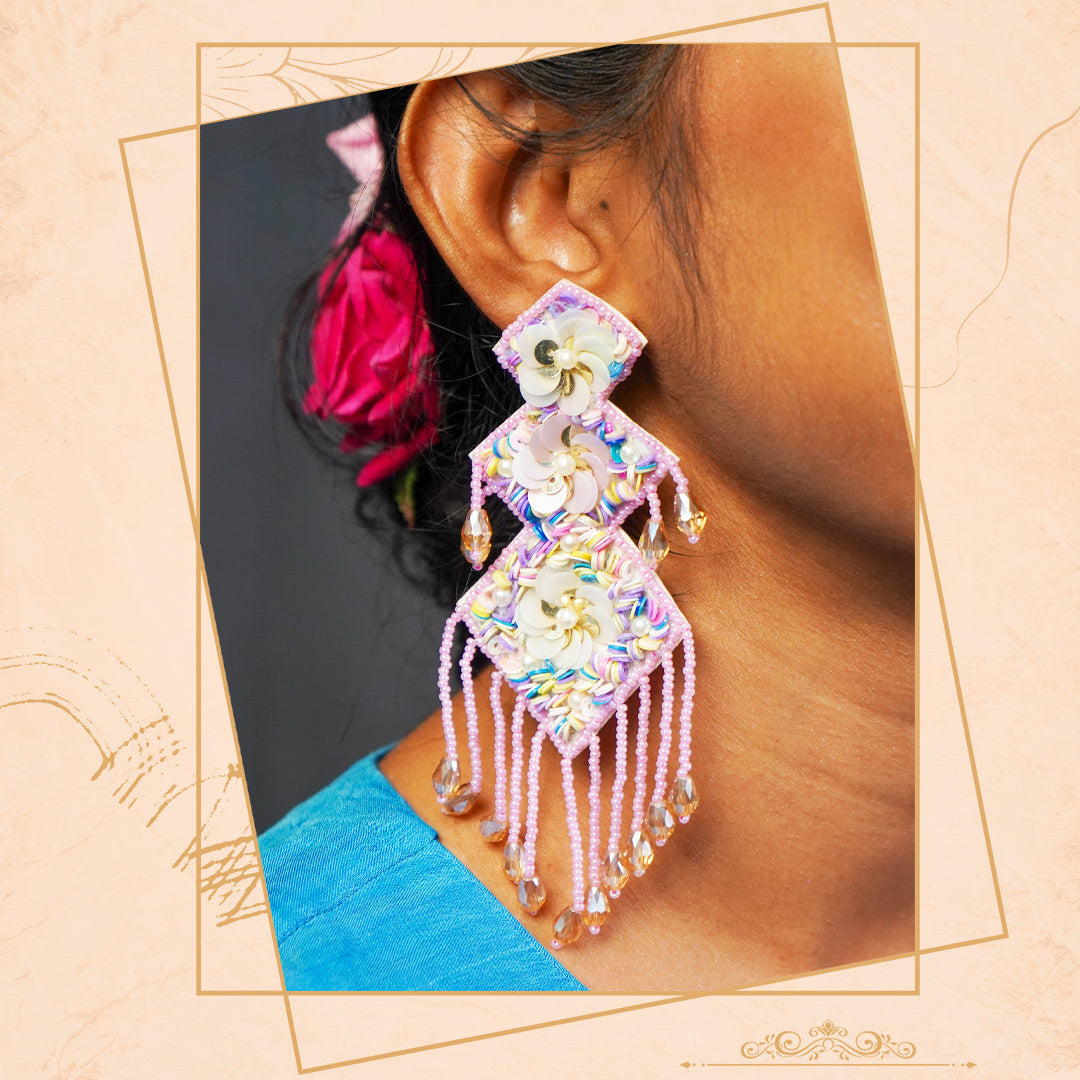 NILA FANTASY FABRIC AND BEADS HANDMADE EARRING ER490