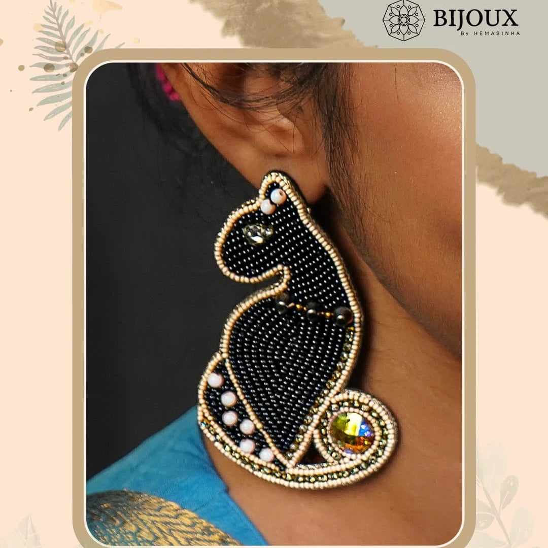 COPY CAT FABRIC AND BEADS HANDMADE EARRING ER499