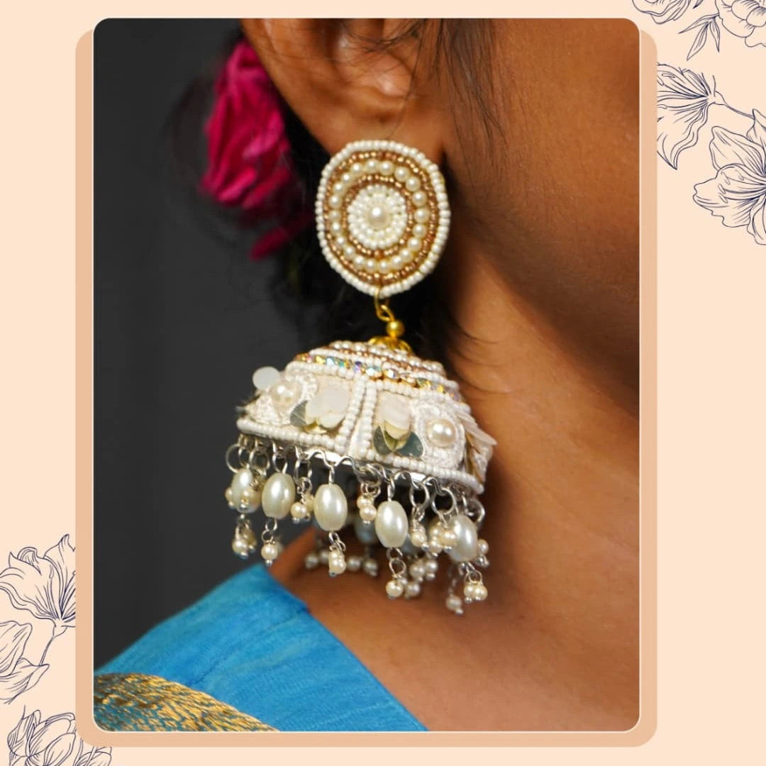 NAZRIA METAL AND BEADS HANDMADE AND HANDSTITCHED JHUMKAS ER536