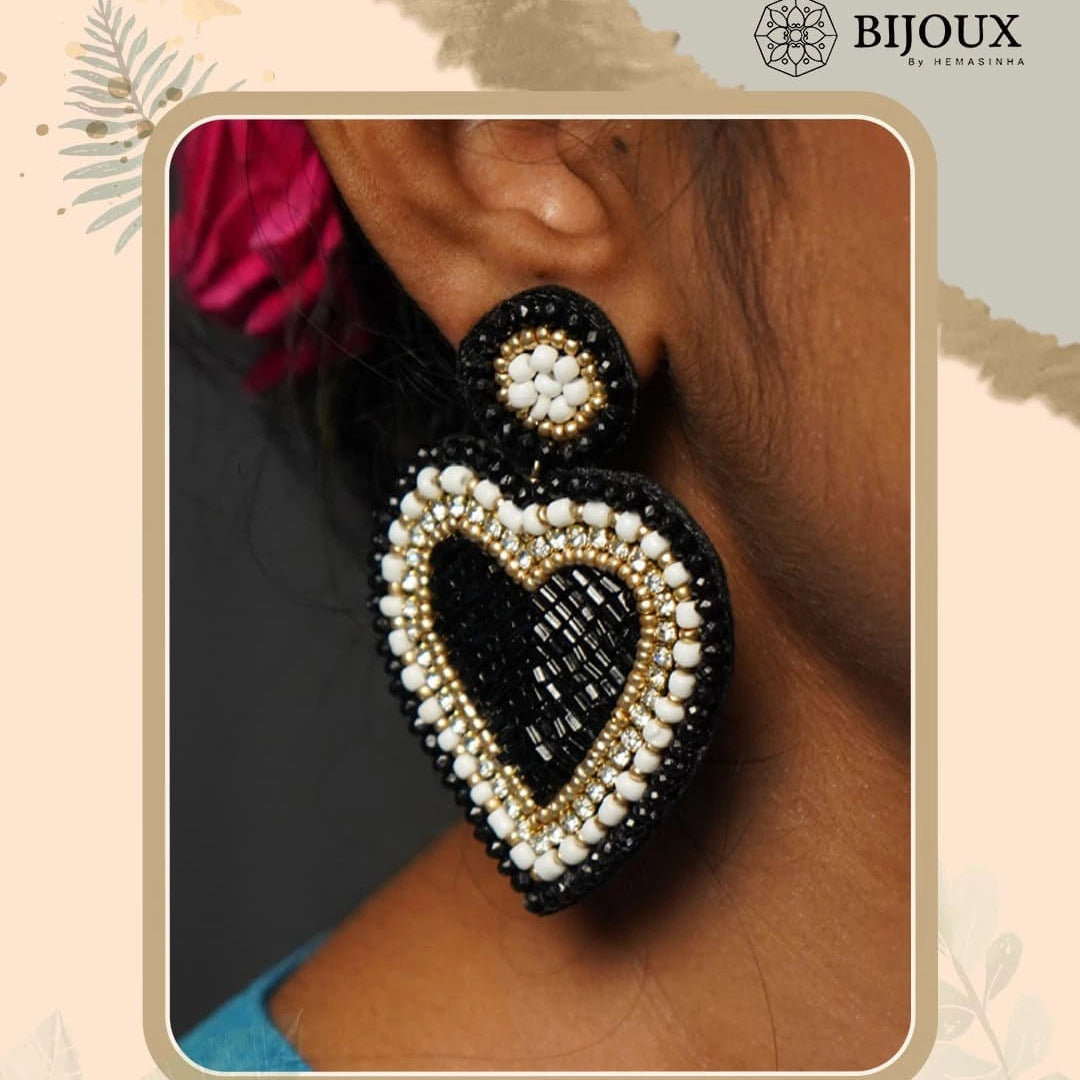 LOVELY HEART FABRIC AND BEADS HANDMADE EARRING ER502