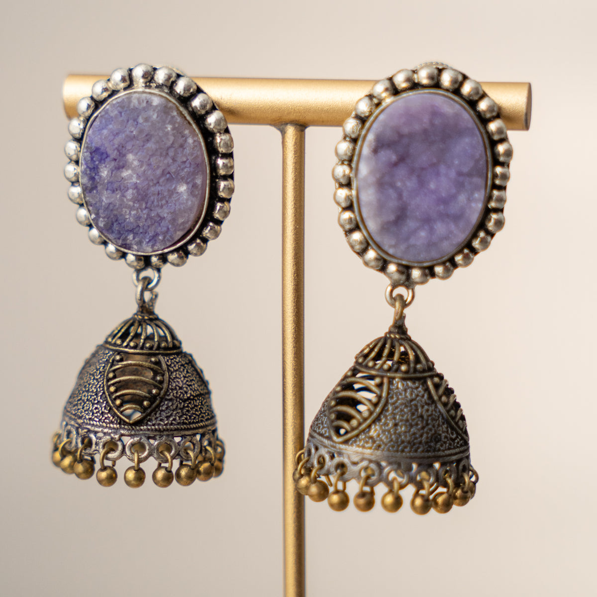 NISHASHA SEMI HANDMADE OXIDIZED AND NATURAL AGATE STONE JHUMKAS/EARRINGS ER473