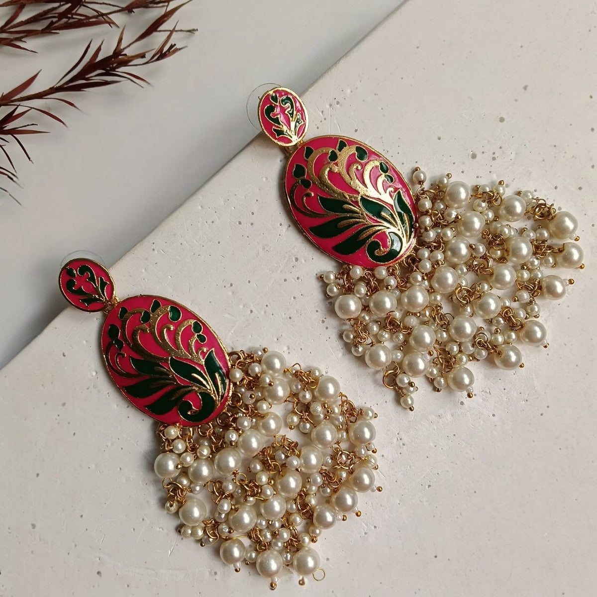 MOHANAKASH GOLD TONED MEENAKARI DANGLER / EARRINGS ER443