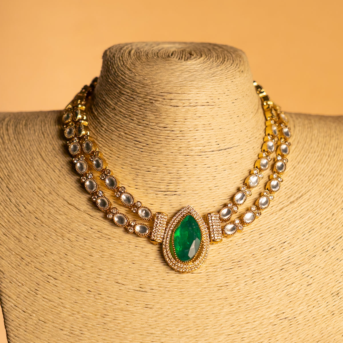 TRIZA BRIDAL PREMIUM DOUBLET AND POLKI STONE HANDMADE NECKLACE WITH EARRING NL301