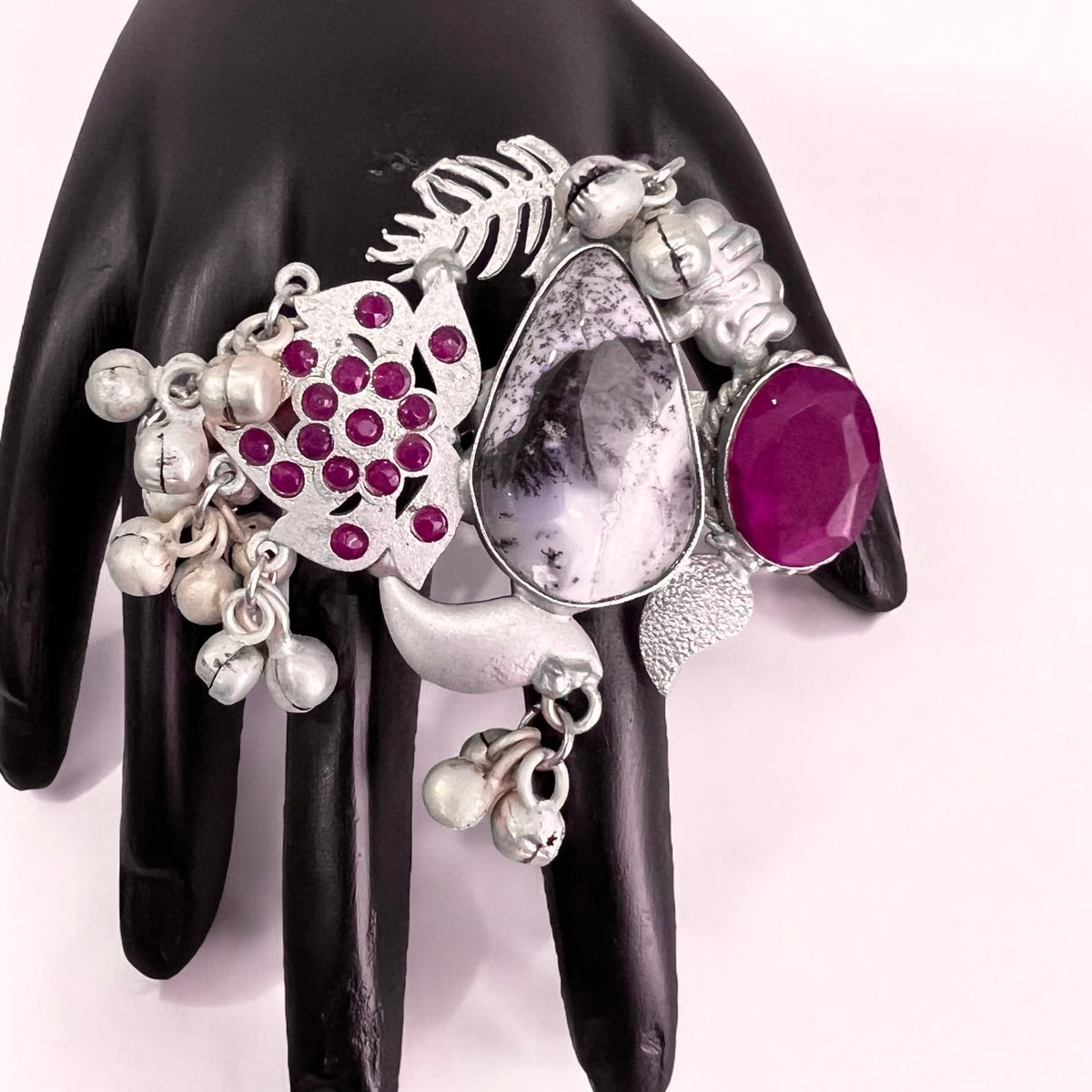 ALMA PREMIUM HANDMADE NATURAL STONES SILVER POLISH RING R56