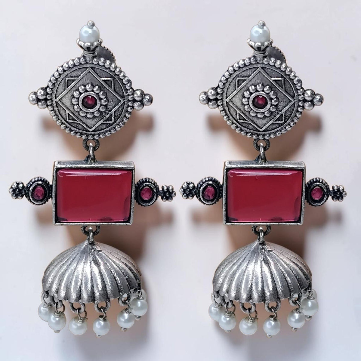AYRA FAUX SILVER  SEMI HANDMADEANTIQUE EARRINGS/JHUMKAS ER789