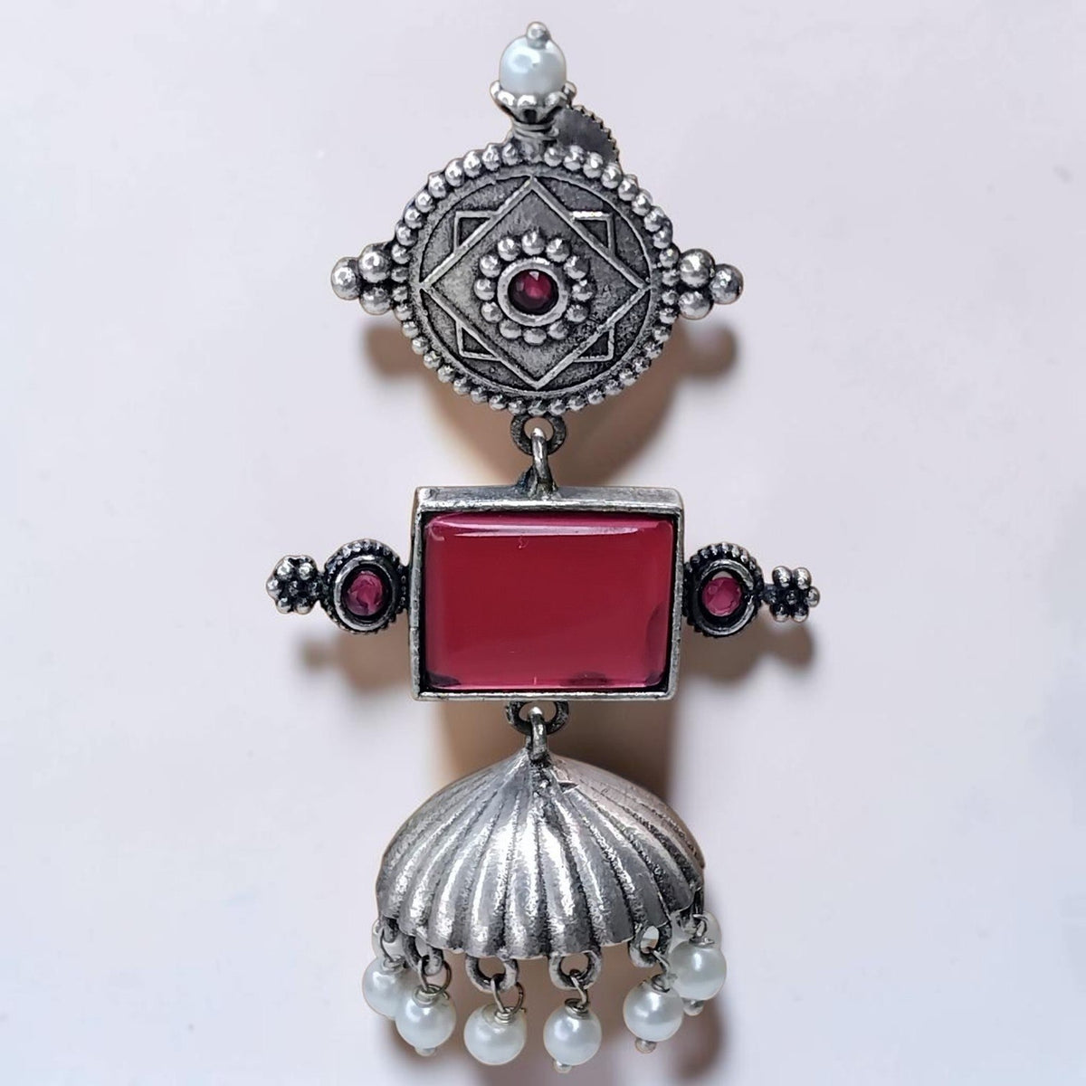 AYRA FAUX SILVER  SEMI HANDMADEANTIQUE EARRINGS/JHUMKAS ER789