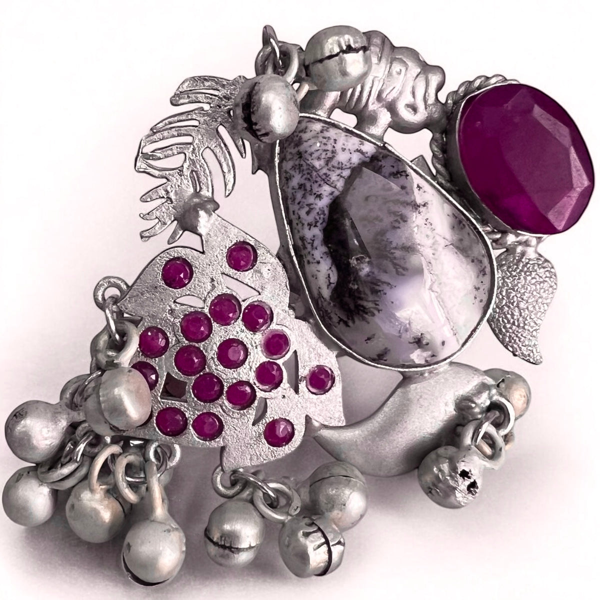 ALMA PREMIUM HANDMADE NATURAL STONES SILVER POLISH RING R56