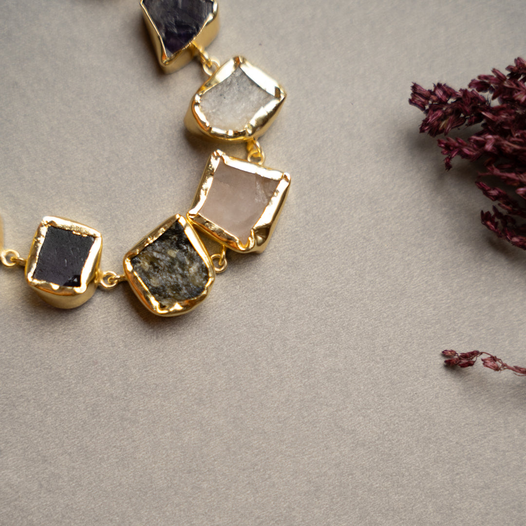 BOWIE PREMIUM 18K PLATED HANDMADE ANTIQUE NECKPIECE/NECKLACE EARRINGS NL254