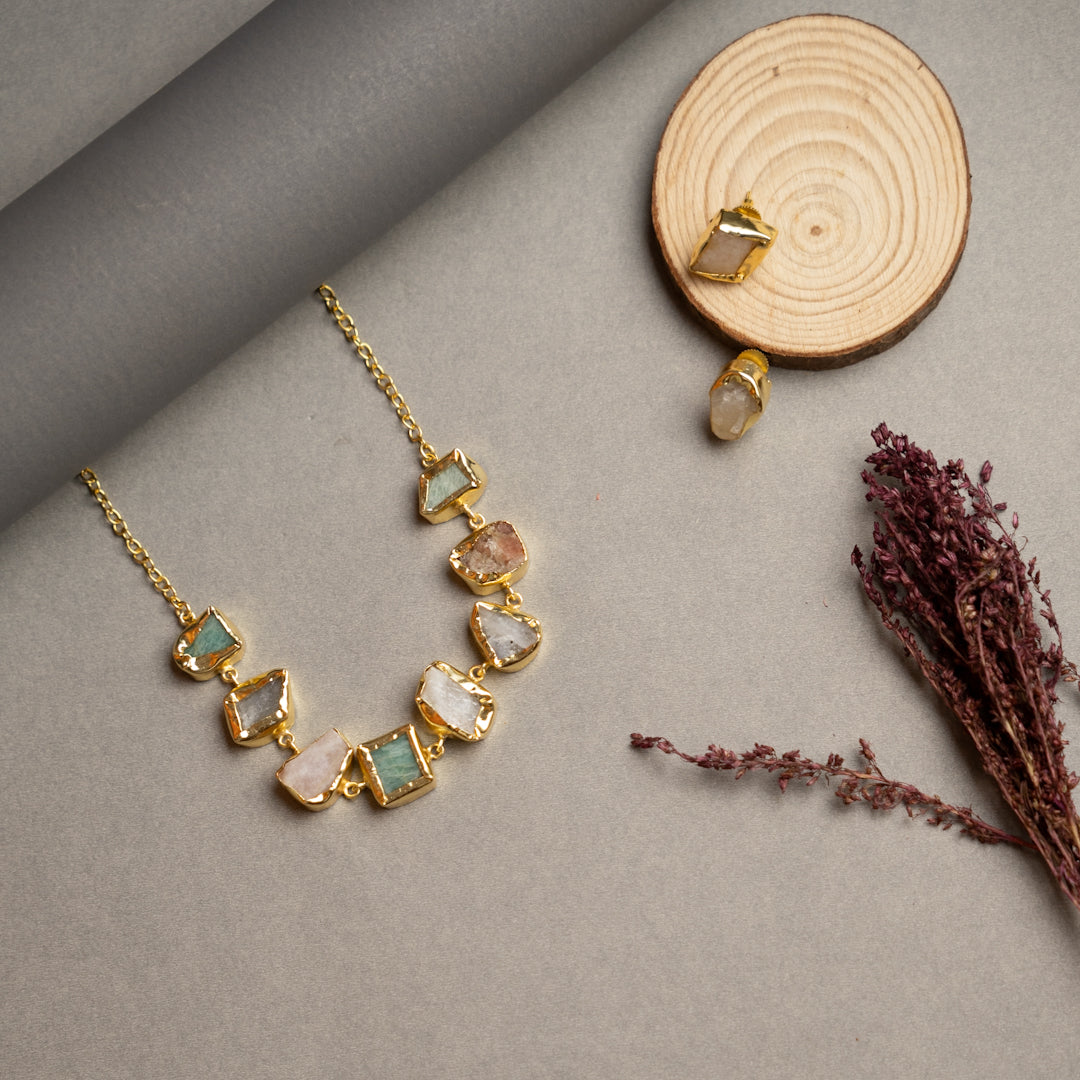 BOWIE PREMIUM 18K PLATED HANDMADE ANTIQUE NECKPIECE/NECKLACE EARRINGS NL254