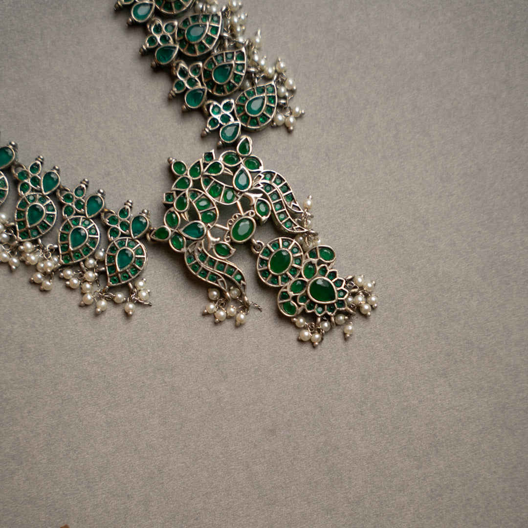 VARDHANA FAUX SILVER PREMIUM SEMI HANDMADE NECKLACE WITH EARRINGS NL127