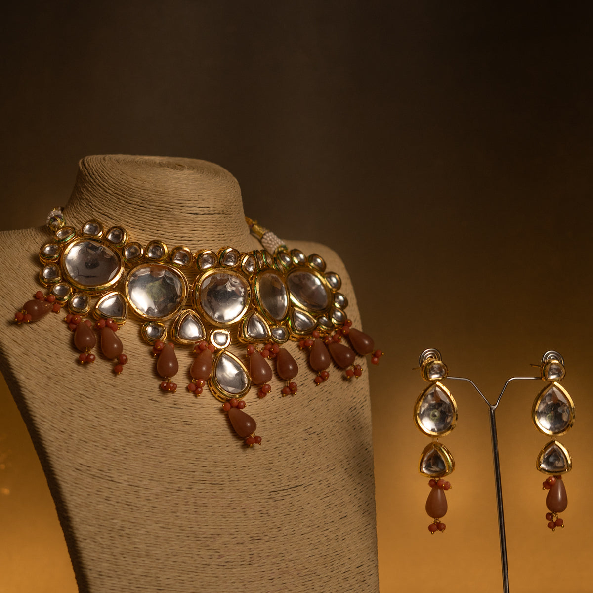 LITHINA KUNDAN AND HAIN PAINTED BEADS HANDMADE NECKPIECE NECKLACE NL56