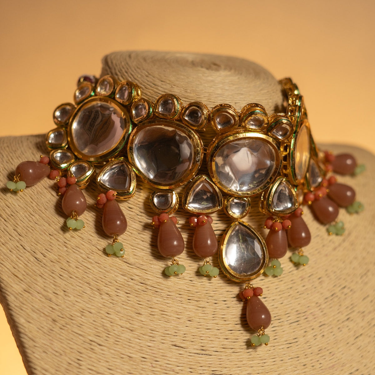 LITHINA KUNDAN AND HAIN PAINTED BEADS HANDMADE NECKPIECE NECKLACE NL56