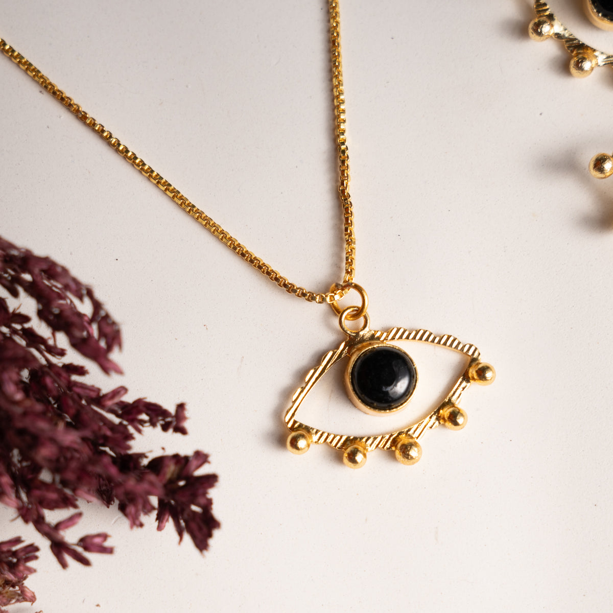 ELOISE GOLD TONED HANDMADE HAND HAMMERED NECKLACE WITH EARRINGS OF23