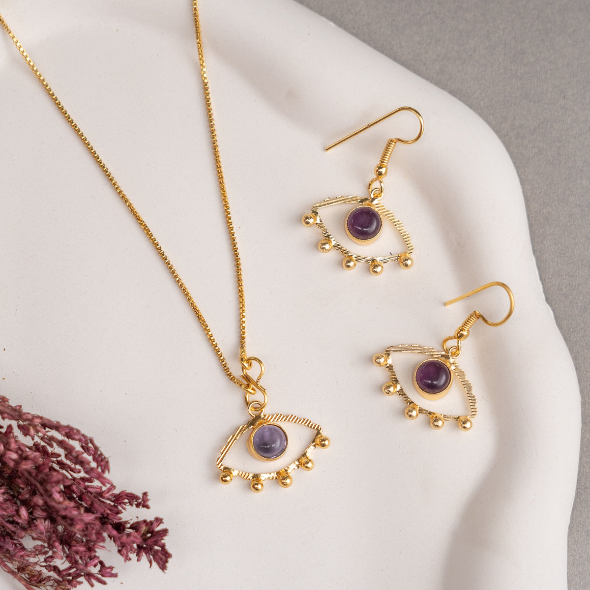 ELOISE GOLD TONED HANDMADE HAND HAMMERED NECKLACE WITH EARRINGS OF23