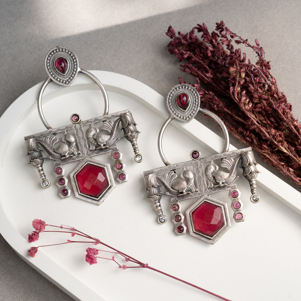 GAURI FAUX SILVER ANTIQUE SEMI HANDMADE EARRINGS ER771