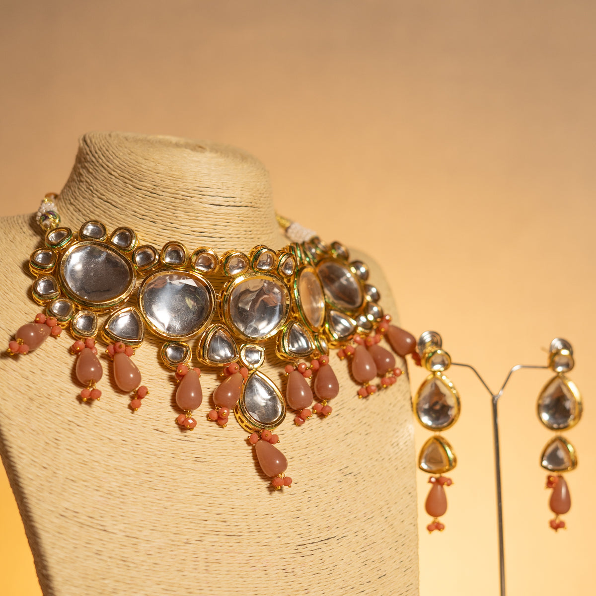 LITHINA KUNDAN AND HAIN PAINTED BEADS HANDMADE NECKPIECE NECKLACE NL56