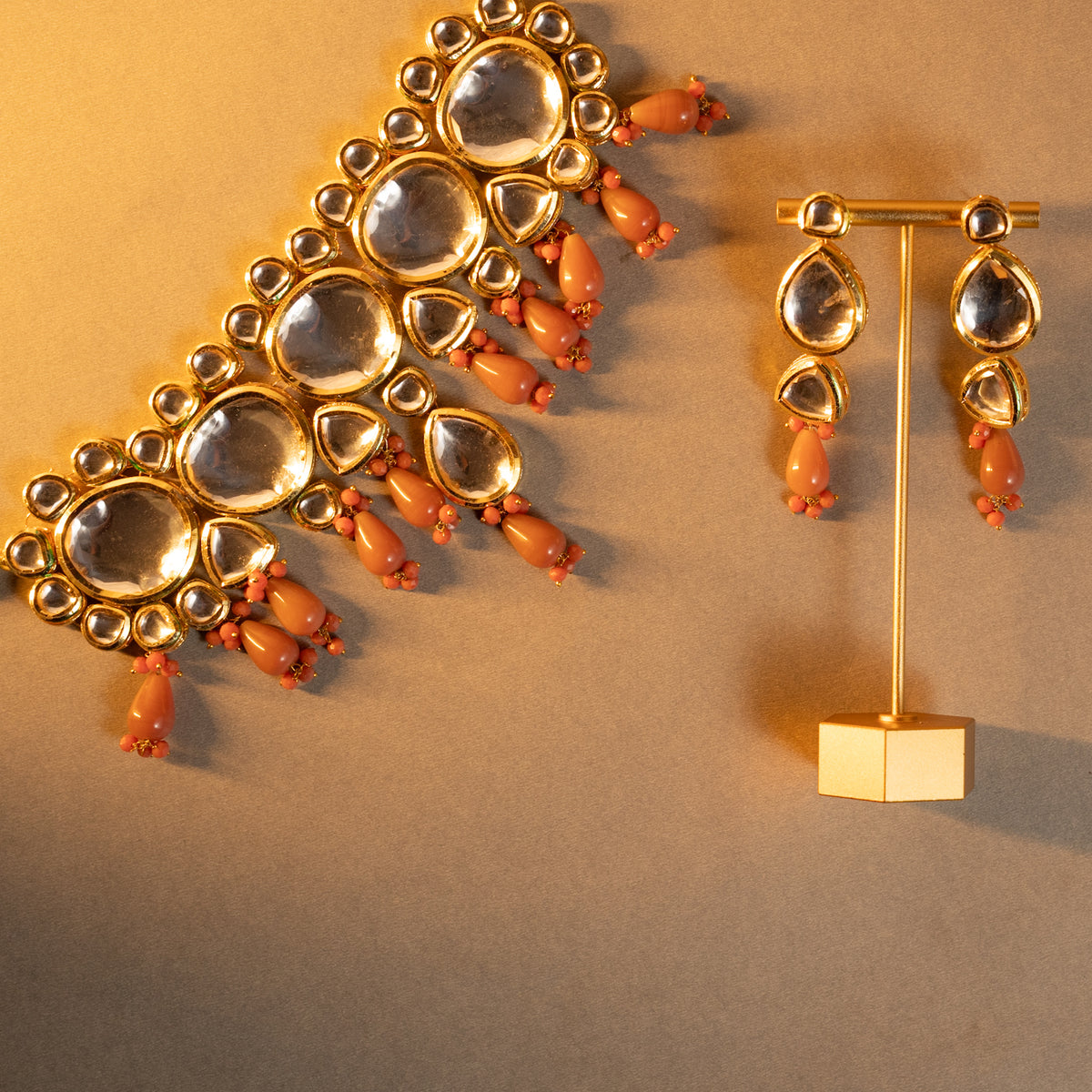 LITHINA KUNDAN AND HAIN PAINTED BEADS HANDMADE NECKPIECE NECKLACE NL56