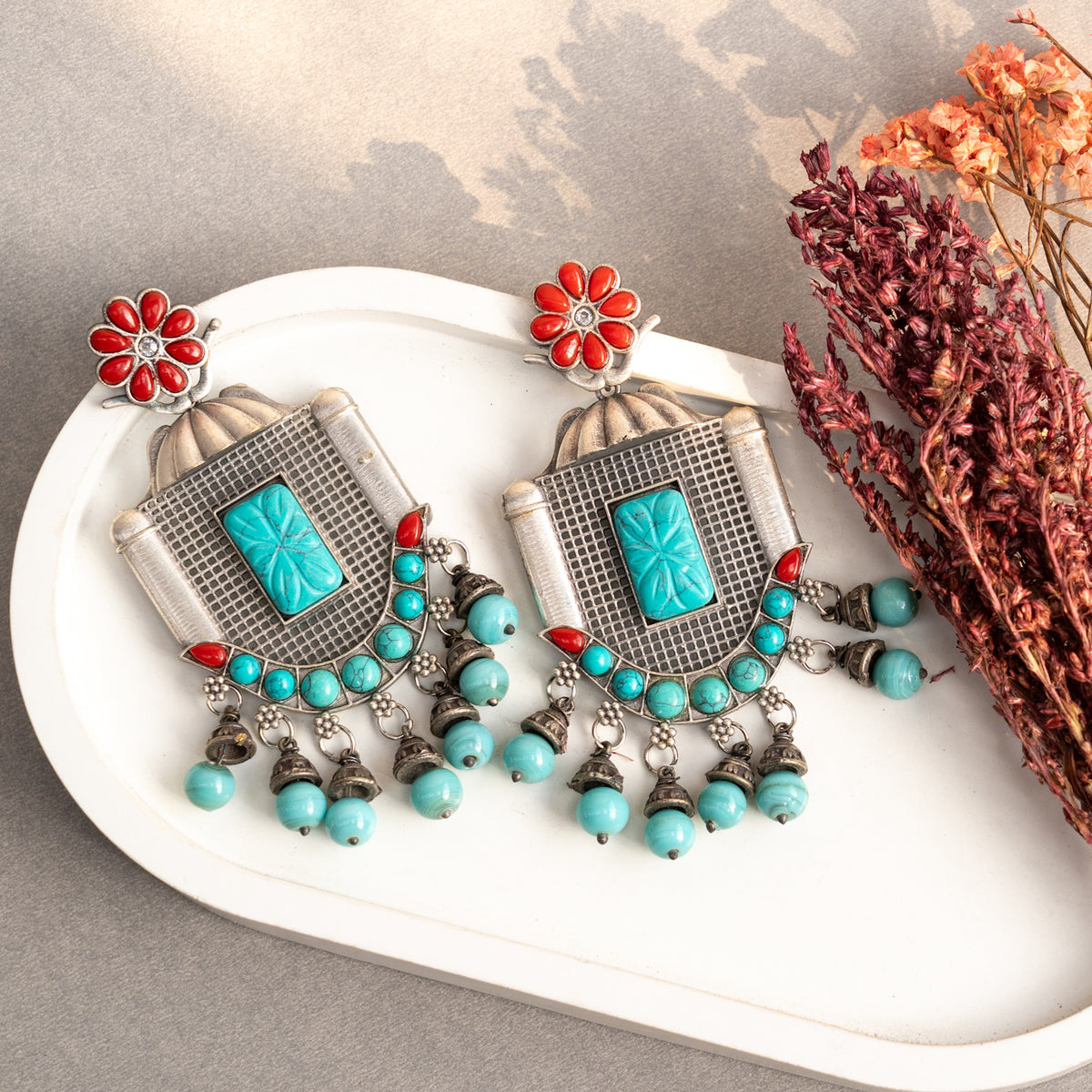 NADIYA FAUX SILVER RAW AND RUSTIC SEMI HANDMADE EARRINGS ER680