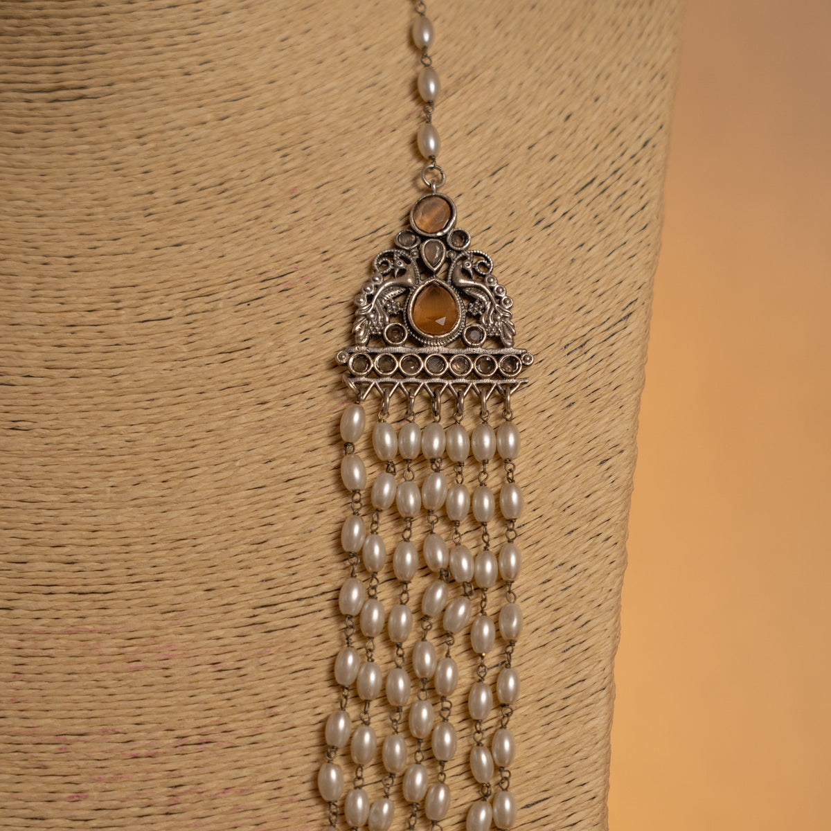 JENISHA PEARL LAYERED HANDMADE SILVER LOOK ALIKE MALA/ NECKPIECE  ML202