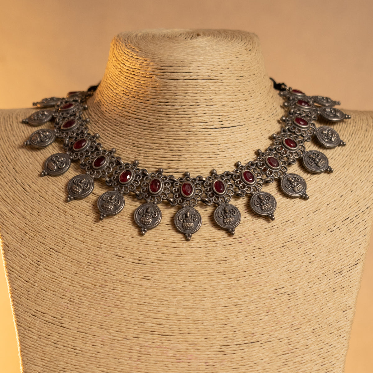 SARAH TEMPLE FAUX SILVER SEMI HANDMADE ANTIQUE NECKPIECE/NECKLACE WITH EARRING NL276