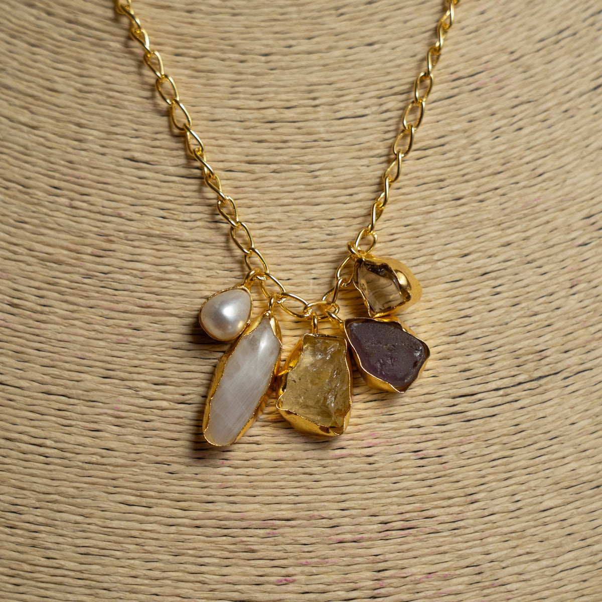 MAYA RAW AND POLISHED STONE HANDMADE NECKPIECE/NECKLACE WITH EARRING NL273