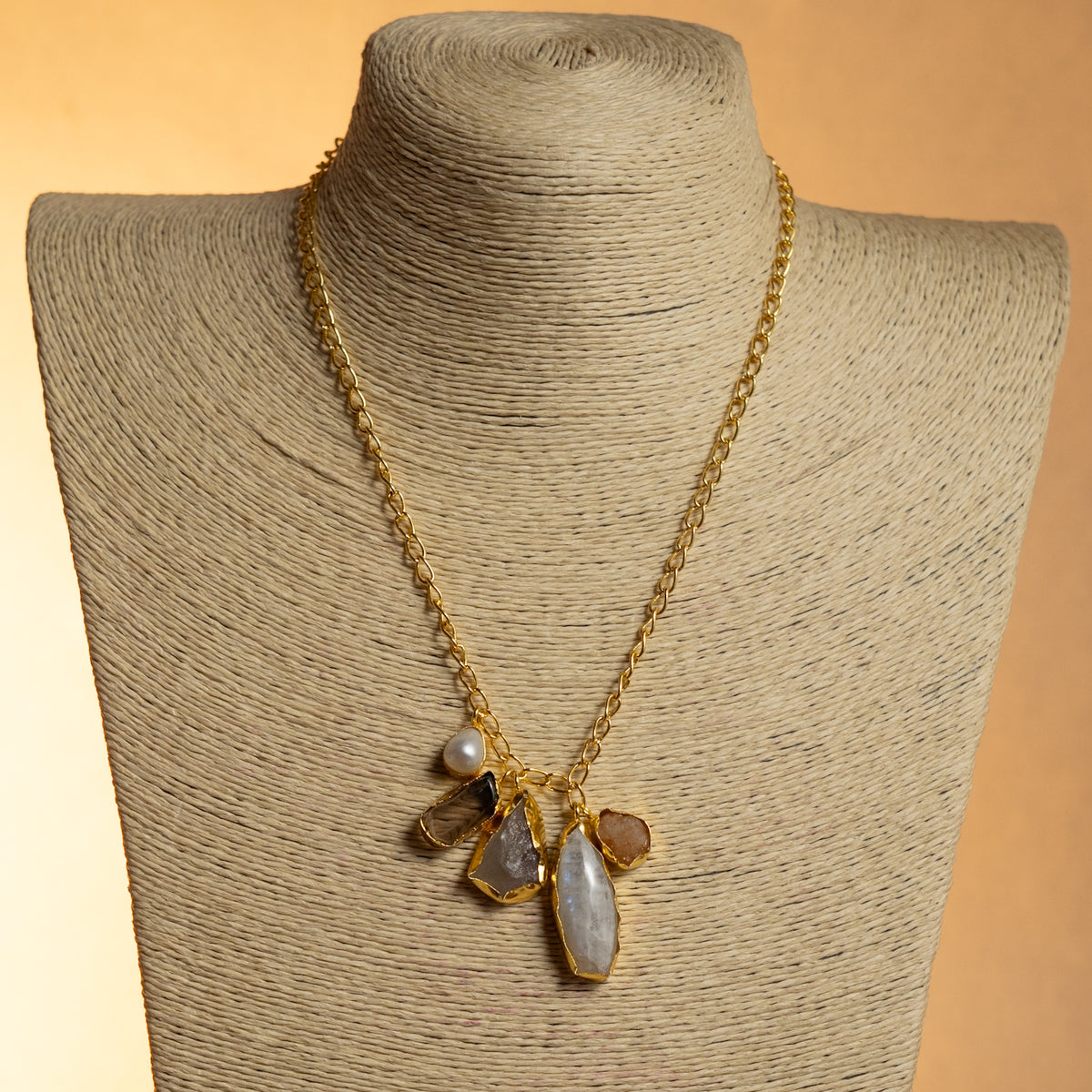 GRACE RAW AND POLISHED STONE HANDMADE NECKPIECE/NECKLACE WITH EARRING NL271