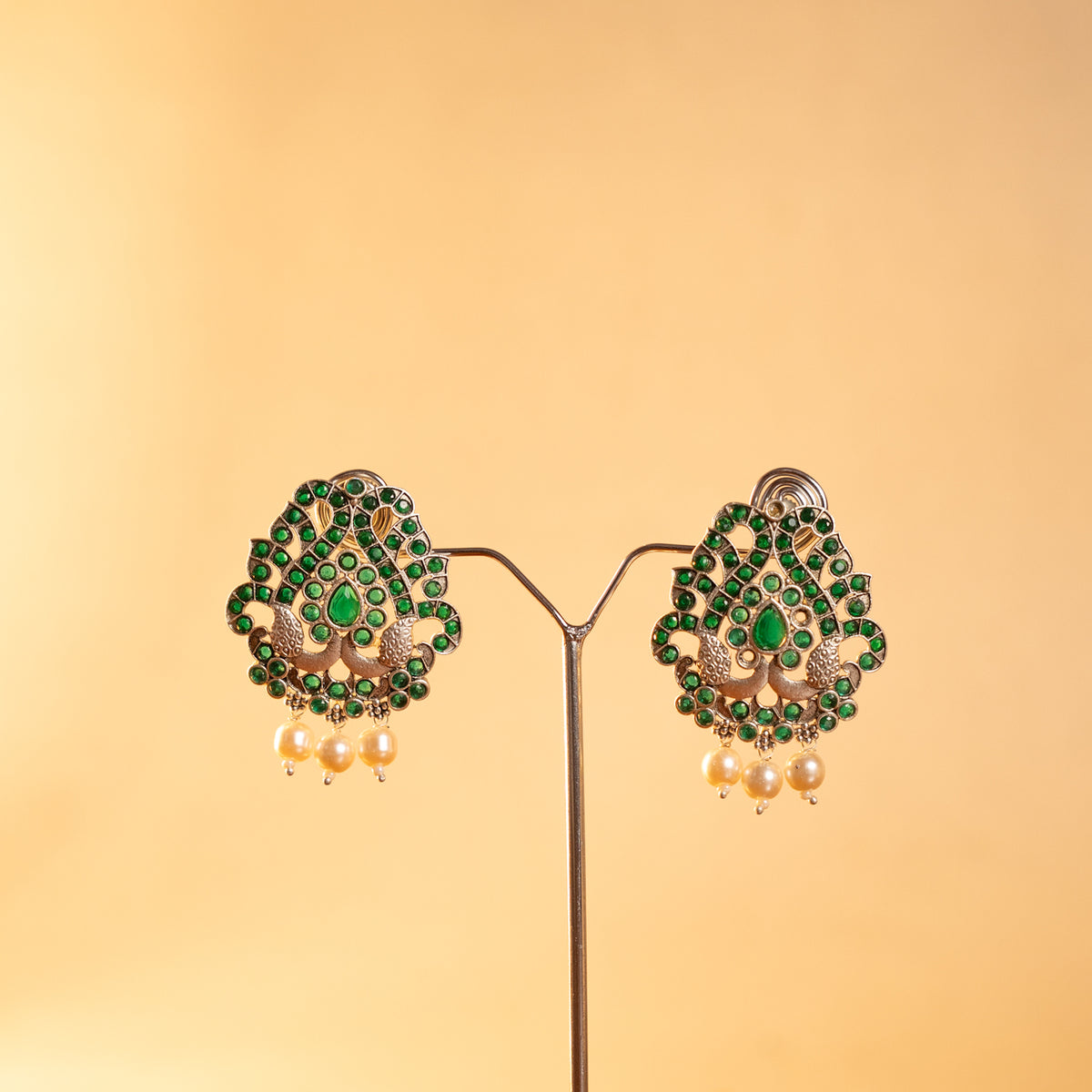 JADE FAUX SILVER SEMI HANDMADE ANTIQUE NECKPIECE/NECKLACE/HASLI WITH EARRING NL283