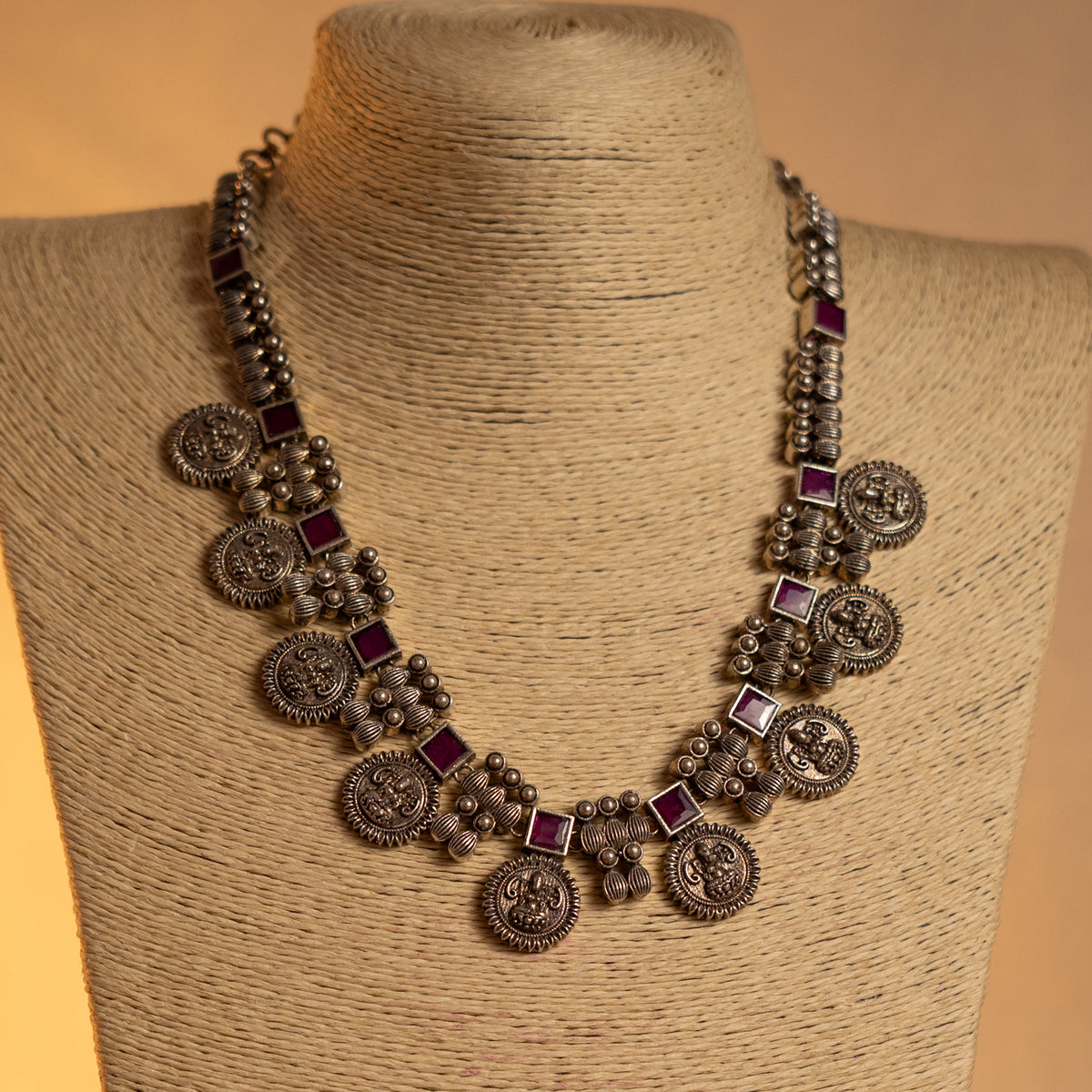 VASHTI TEMPLE SEMI HANDMADE ANTIQUE NECKPIECE/NECKLACE WITH EARRING NL285