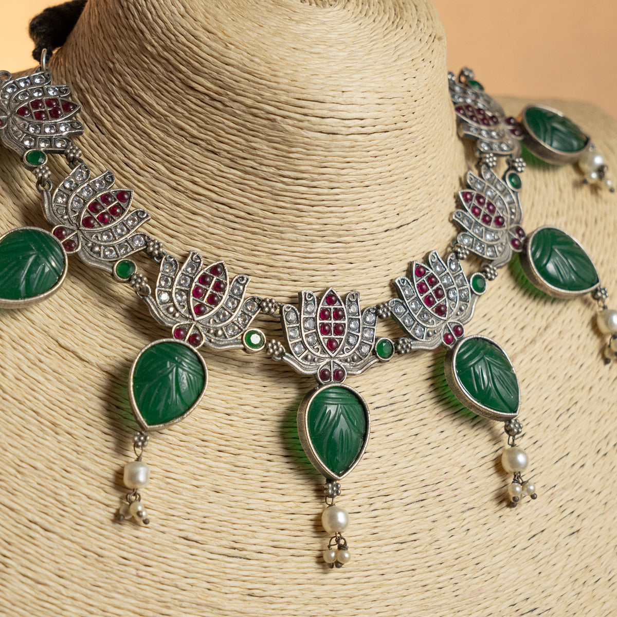 GIANNA SEMI HANDMADE ANTIQUE NECKPIECE/NECKLACE WITH EARRING NL280