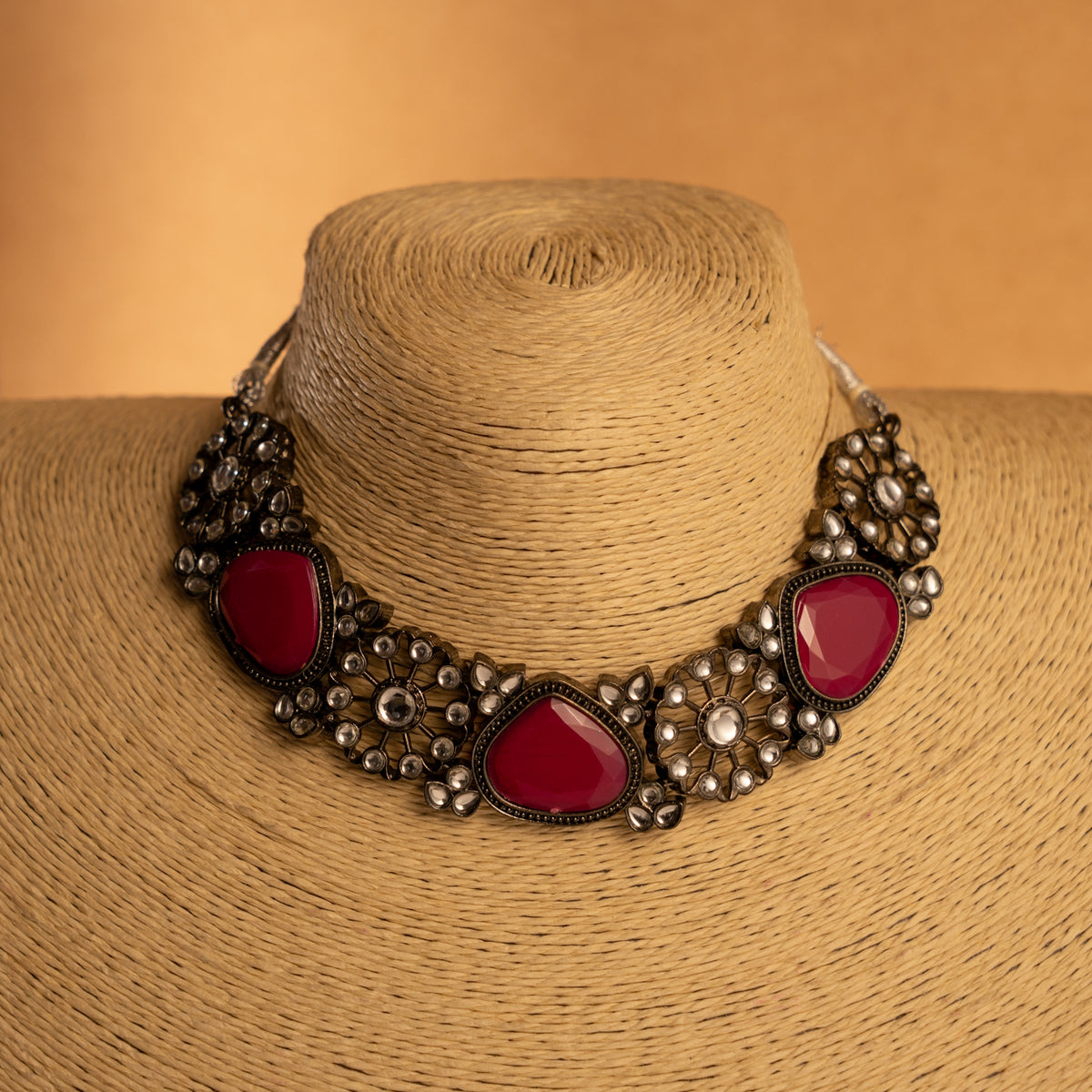 SARAH FAUX KUNDAN SEMI HANDMADE NECKLACE WITH EARRING AND TIKKA NL235