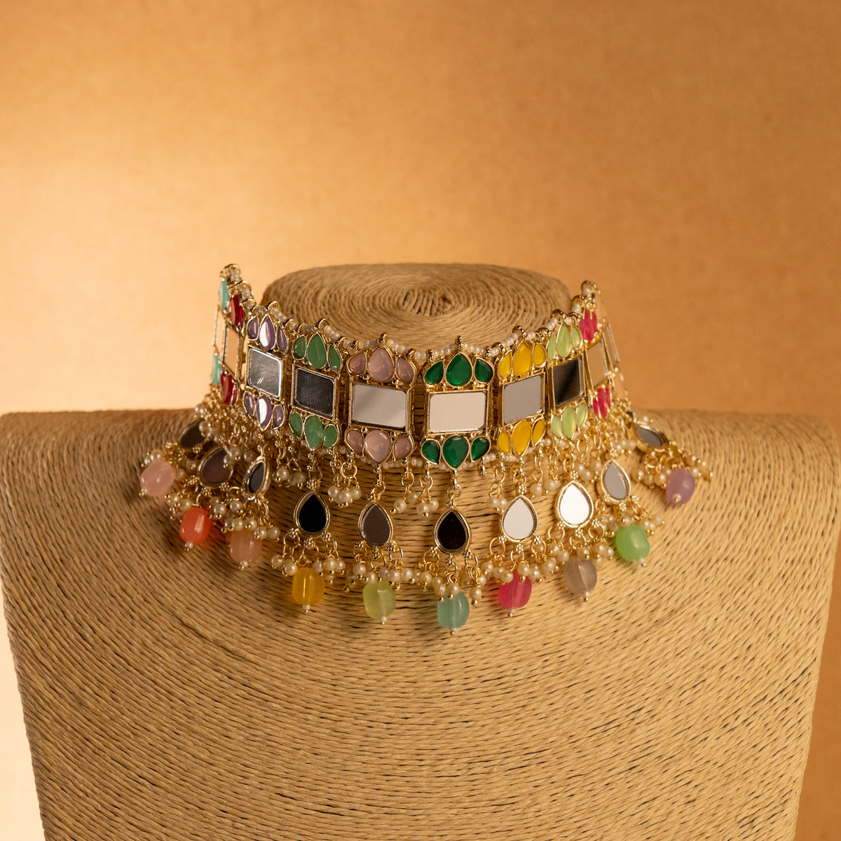 DAKSHA MIRROR SEMI HANDMADE NECKLACE WITH EARRING AND TIKKA NL220